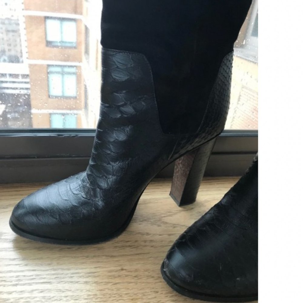 Vince Black Python Embossed Leather And Suede Boo… - image 3